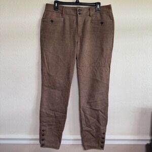 Lauren Ralph Lauren Pants Womens 12 Brown Herringbone Slim Button‎ Ankle Classic